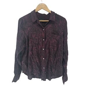 Rails Womens Medium Josephine Top Maroon Black Print V-Neck Rayon Soft Career